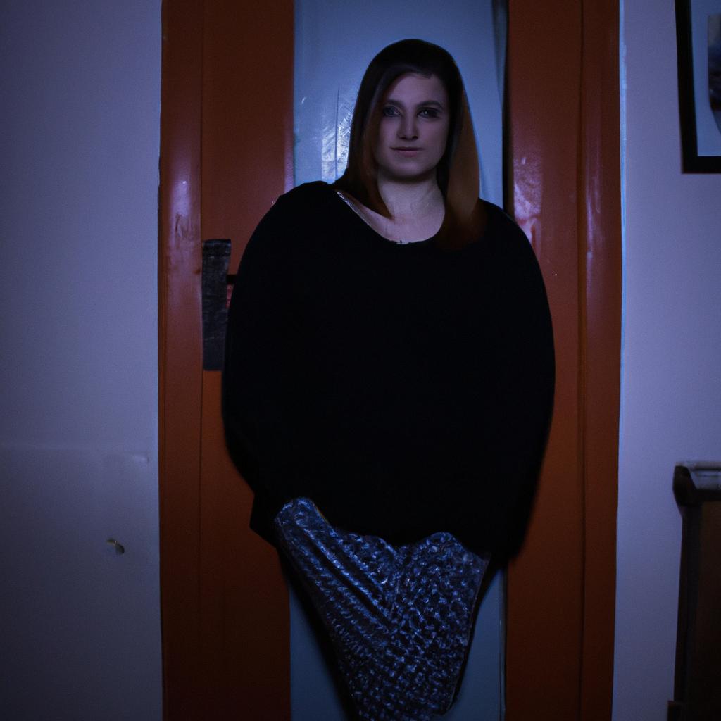 Woman posing in dimly lit room
